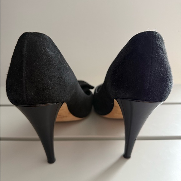 Kate Spade New York Black Suede Bow Peep Toe Pumps - Picture 3 of 8